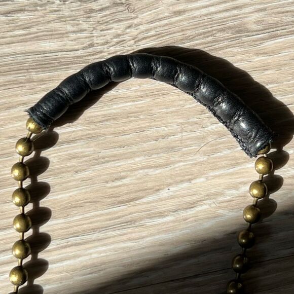 Leatherock LR USA Crossbody Metallic Black Leather Stone Bling Brass Chain - Picture 16 of 16